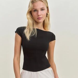 Reformation Yvette Boat Neck Open Back Black Top Size 0